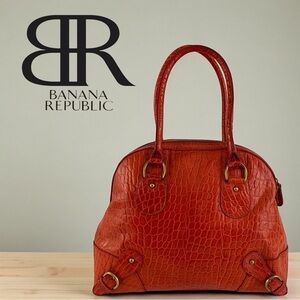 Banana Republic Red Burnt Orange Croc-Embossed Satchel Zipper Top Shoulder Bag